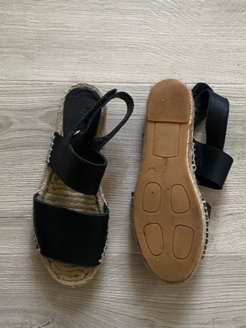 Vince Black Leather Espadrille Platform Sandals Size 5
